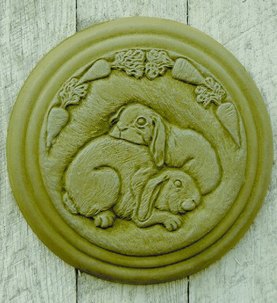 Bunny Stepping Stone Or Wall Plaque Rabbits and Carrots two statue